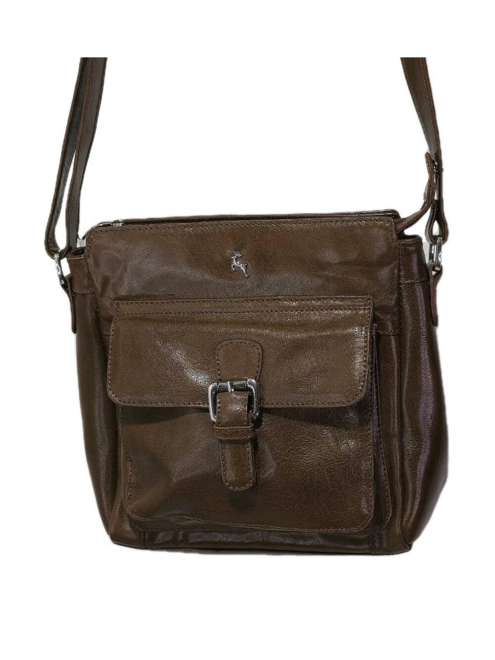Ashwood Brown Leather Shoulder Crossbody Bag Deer Logo Emblem